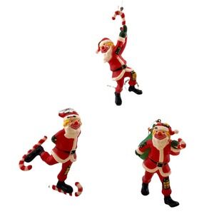 Vintage Enesco Santa Clown‎ Ornaments Set 3 Hong Kong 1986 Christmas Candy Cane
